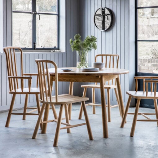 Rustic Scandi Japandi Light Oak Wood 4 - 6 Seater Round Extending Dining Table 110cm - 155cm