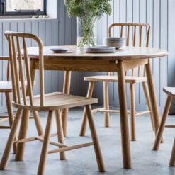 Rustic Scandi Japandi Light Oak Wood 4 - 6 Seater Round Extending Dining Table 110cm - 155cm
