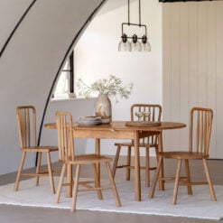 Rustic Scandi Japandi Light Oak Wood 4 - 6 Seater Round Extending Dining Table 110cm - 155cm