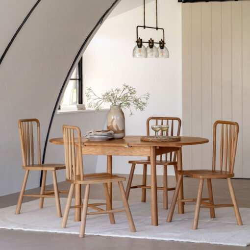 Rustic Scandi Japandi Light Oak Wood 4 - 6 Seater Round Extending Dining Table 110cm - 155cm