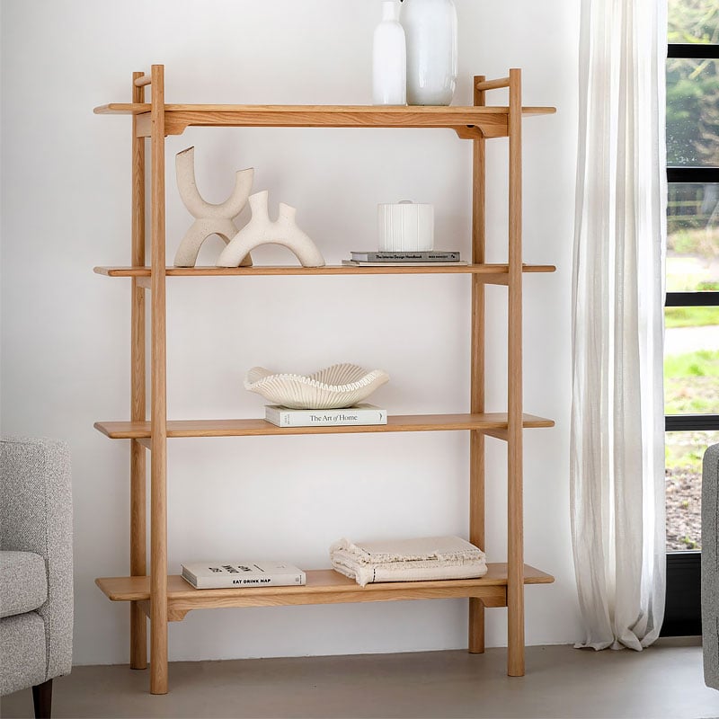 Rustic Scandi Japandi Light Oak Wood 4 Tier Shelving Unit Bookcase Display Unit 160cm Rustic Scandi Japandi Light Oak Wood 4 Tier Shelving Unit Bookcase Display Unit 160cm