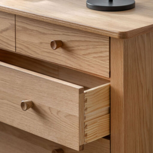 Rustic Scandi Japandi Light Oak Wood 5 Drawer Chest Of Drawers 98cm