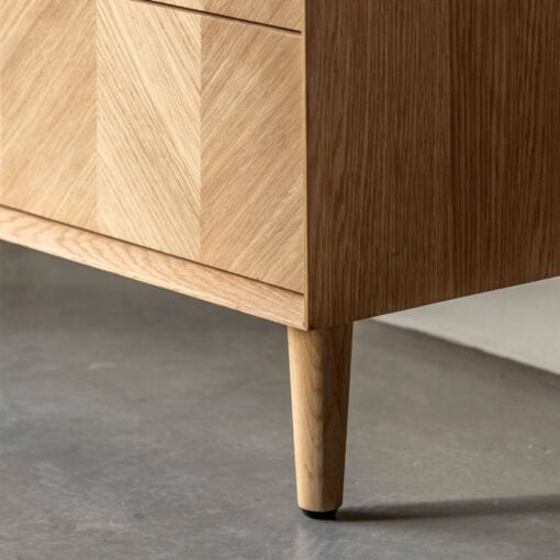 Rustic Scandi Japandi Light Oak Wood 6 Chevron Drawers Chest Of Drawers 134cm