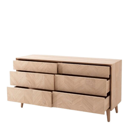 Rustic Scandi Japandi Light Oak Wood 6 Chevron Drawers Chest Of Drawers 134cm