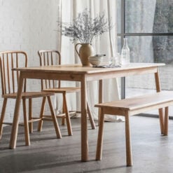 Rustic Scandi Japandi Light Oak Wood 6 Seater Rectangular Dining Table 150cm