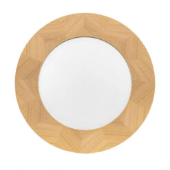 Rustic Scandi Japandi Light Oak Wood Chevron Round Large Wall Mirror 90cm