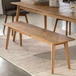 Rustic Scandi Japandi Light Oak Wood Chevron Seat 3 Seater Backless Dining Bench 150cm