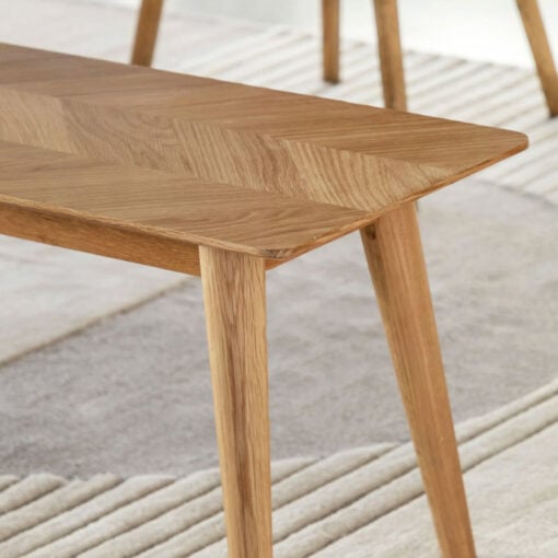 Rustic Scandi Japandi Light Oak Wood Chevron Seat 3 Seater Backless Dining Bench 150cm