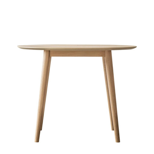 Rustic Scandi Japandi Light Oak Wood Chevron Top 4 Seater Round Dining Table 100cm