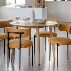 Rustic Scandi Japandi Light Oak Wood Chevron Top 4 Seater Round Dining Table 100cm