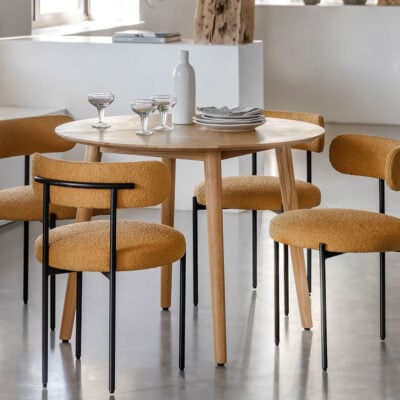 Rustic Scandi Japandi Light Oak Wood Chevron Top 4 Seater Round Dining ...