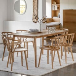 Rustic Scandi Japandi Light Oak Wood Chevron Top 6 Seater Dining Table 160cm