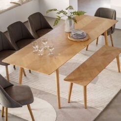 Rustic Scandi Japandi Light Oak Wood Chevron Top 8 Seater Extending Dining Table 200cm - 252cm