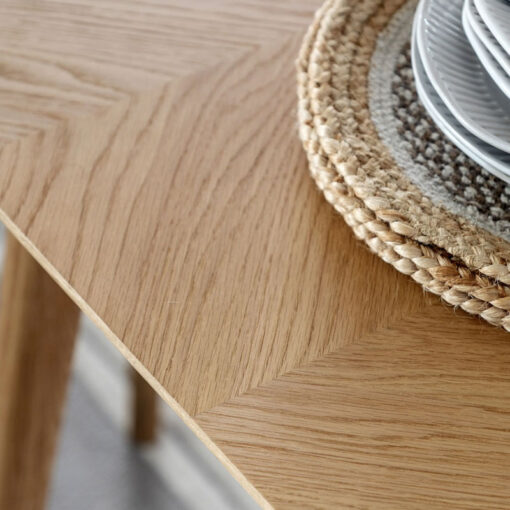 Rustic Scandi Japandi Light Oak Wood Chevron Top 8 Seater Extending Dining Table 200cm - 252cm