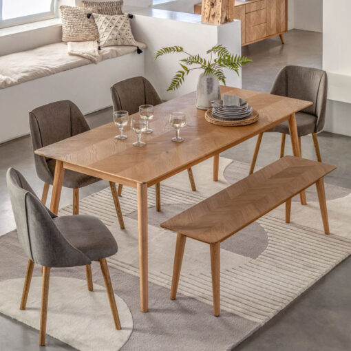 Rustic Scandi Japandi Light Oak Wood Chevron Top 8 Seater Extending Dining Table 200cm - 252cm