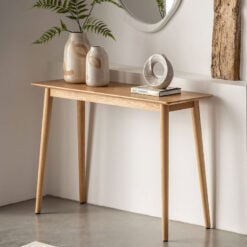 Rustic Scandi Japandi Light Oak Wood Chevron Top Slim Console Table 120cm