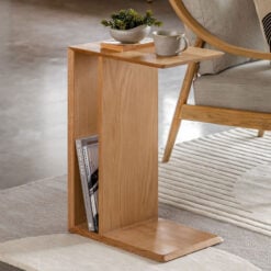 Rustic Scandi Japandi Light Oak Wood Chevron Top Sofa Laptop Table Side Table