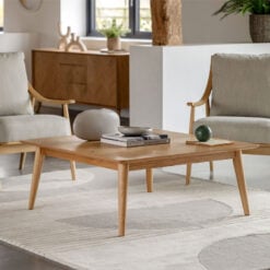 Rustic Scandi Japandi Light Oak Wood Chevron Top Square Coffee Table 100cm