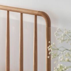 Rustic Scandi Japandi Slid Light Oak Wood Spindle Headboard King Size Bed Frame