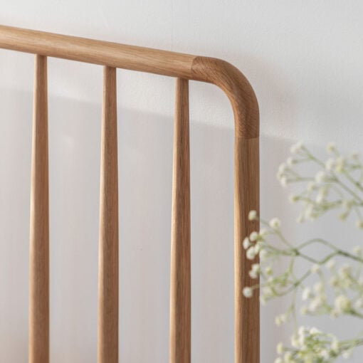 Rustic Scandi Japandi Solid Light Oak Wood Spindle Headboard King Size Bed Frame