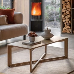 Rustic Scandi Japandi Smoked Light Oak Wood Large Rectangular Coffee Table 120cm