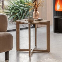 Rustic Scandi Japandi Smoked Light Oak Wood Square Side Table