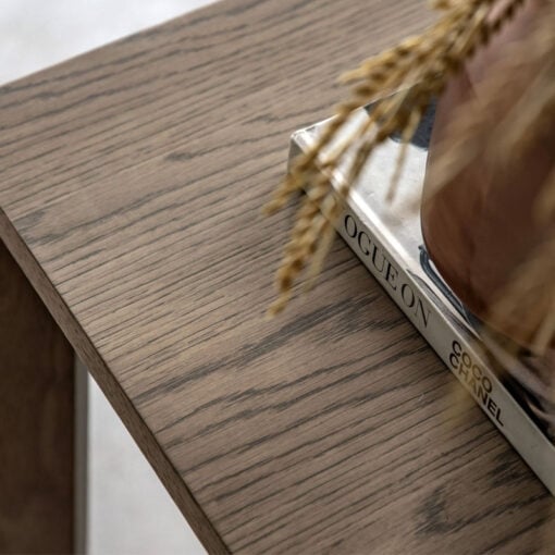 Rustic Scandi Japandi Smoked Light Oak Wood Square Side Table