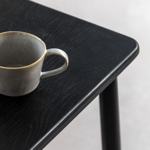 Rustic Scandi Japandi Solid Black Oak Wood 2 Tier Spindle Shelf Square Side Table