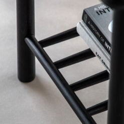 Rustic Scandi Japandi Solid Black Oak Wood 2 Tier Spindle Shelf Square Side Table