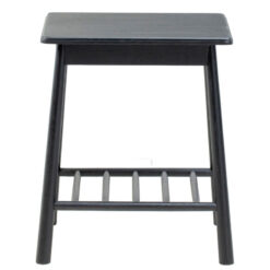 Rustic Scandi Japandi Solid Black Oak Wood 2 Tier Spindle Shelf Square Side Table