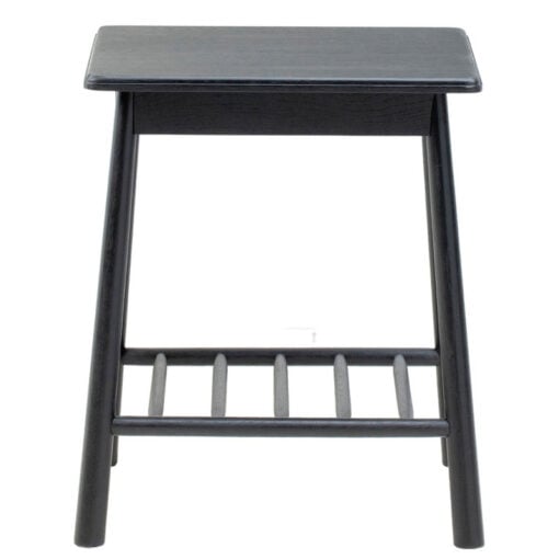 Rustic Scandi Japandi Solid Black Oak Wood 2 Tier Spindle Shelf Square Side Table