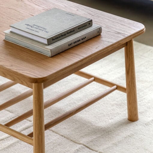 Rustic Scandi Japandi Solid Light Oak Wood 2 Tier Rectangular Large Coffee Table  120cm