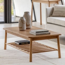 Rustic Scandi Japandi Solid Light Oak Wood 2 Tier Rectangular Large Coffee Table  120cm
