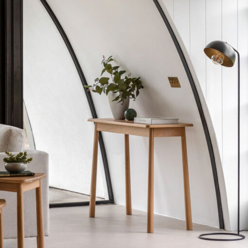 Rustic Scandi Japandi Solid Light Oak Wood Console Table 110cm