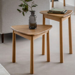 Rustic Scandi Japandi Solid Light Oak Wood Set Of 2 Nesting Side Tables