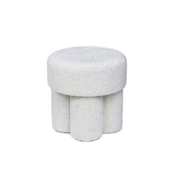 Textured Chenille Upholstered Cream Round Stool Footstool Ottoman 48cm