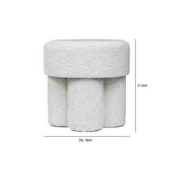 Textured Chenille Upholstered Cream Round Stool Footstool Ottoman 48cm