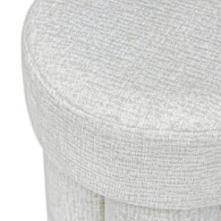 Textured Chenille Upholstered Cream Round Stool Footstool Ottoman 48cm