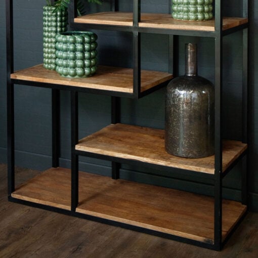 6 Tier Large Open Industrial Black Metal And Solid Wood Shelving Display Unit Bookcase 203cm
