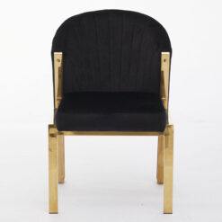 Art Deco Black Velvet And Gold Metal Curved Scoop Back Dining Chair
