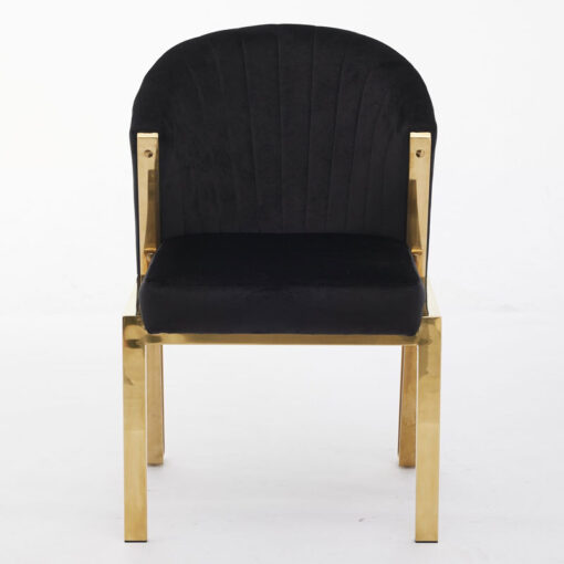 Art Deco Black Velvet And Gold Metal Curved Scoop Back Dining Chair