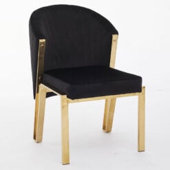 Art Deco Black Velvet And Gold Metal Curved Scoop Back Dining Chair