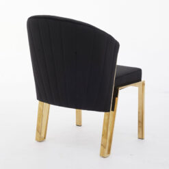 Art Deco Black Velvet And Gold Metal Curved Scoop Back Dining Chair
