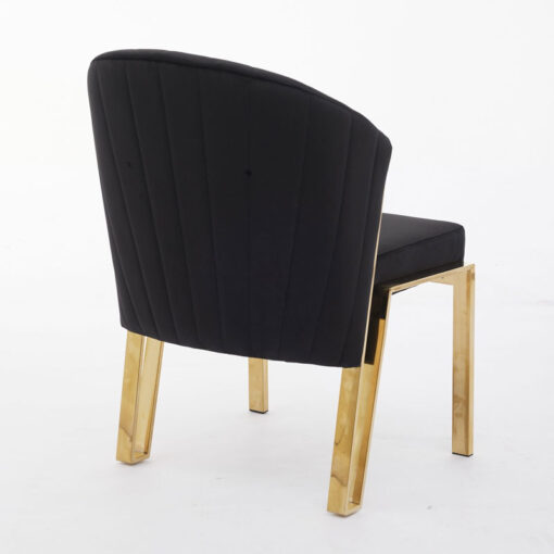 Art Deco Black Velvet And Gold Metal Curved Scoop Back Dining Chair