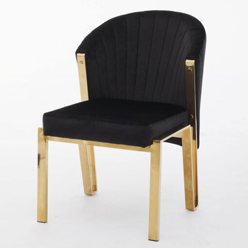 Art Deco Black Velvet And Gold Metal Curved Scoop Back Dining Chair