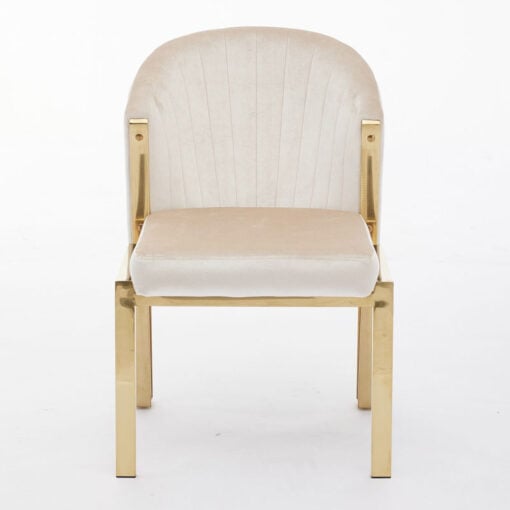 Art Deco Cream Velvet And Gold Metal Curved Scoop Back Dining Chair