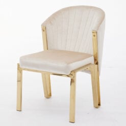 Art Deco Cream Velvet And Gold Metal Curved Scoop Back Dining Chair