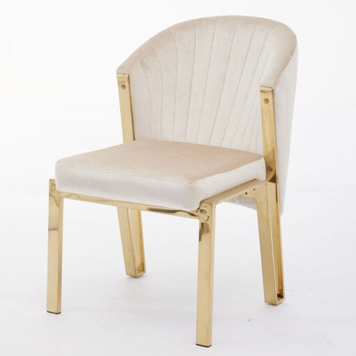 Art Deco Cream Velvet And Gold Metal Curved Scoop Back Dining Chair