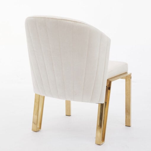 Art Deco Cream Velvet And Gold Metal Curved Scoop Back Dining Chair