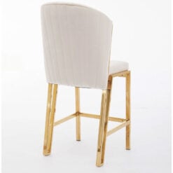 Art Deco Cream Velvet And Gold Metal Fixed Height Barstool With Footrest And Curved Scoop Back